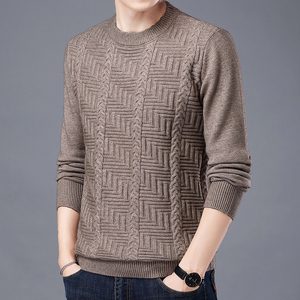 圣贝多秋冬季毛线衣男粗麻花手工编织针织衫菱形粗线提花深色毛衣