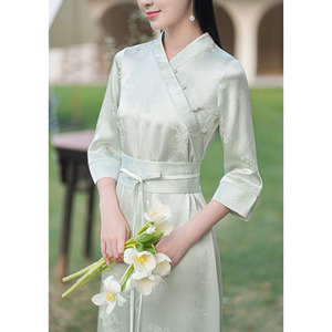 新中式禅意茶服女装国风改良汉服复古文艺唐装修身显瘦旗袍连衣裙