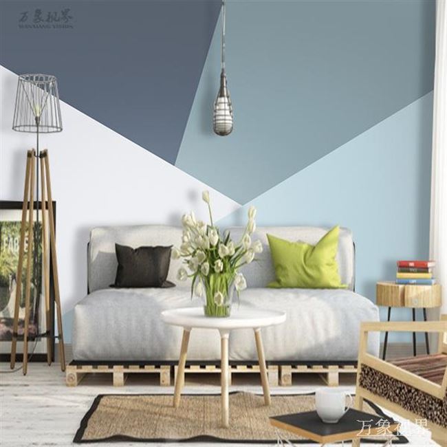 现代简约蓝灰色几何图案定制壁画沙发卧室电视背景墙壁纸墙纸墙布