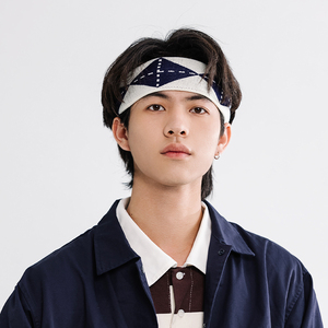 日系街头运动针织发带男日常外戴复古狼尾发饰洗脸大头菱格发箍女