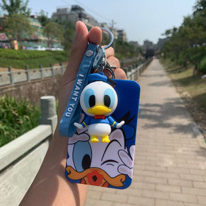 滑盖公交卡套ins风学生饭卡包卡唐老鸭公仔钥匙扣校园卡保护套