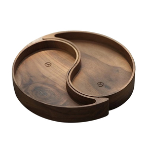 淘宝彦木茶盘梅花盘太极豆喝茶禅意茶桌实木黑胡桃木彦木家具1793