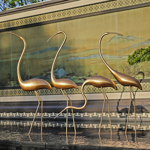 户外抽象仙鹤雕塑火烈鸟摆件售楼部水池塘园林景观丹顶鹤模型中式