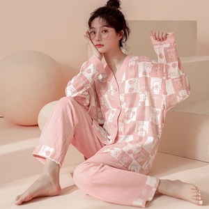 曼妮芬睡衣女春秋款纯棉长袖女士秋冬季全棉学生ins 风套装家居服