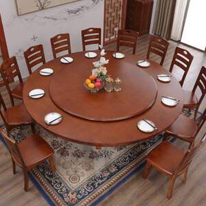 实木圆形餐桌椅组合可折叠2米22米24米酒店饭店包厢20人大圆桌
