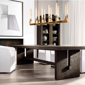 实木长桌原木大板长条桌子美式客厅书桌复古白蜡胡桃木办公会议桌