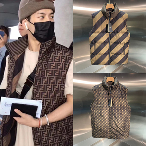 正品fendi/芬迪羽绒马甲王嘉尔同款双f字母老花双面男女棉服外套