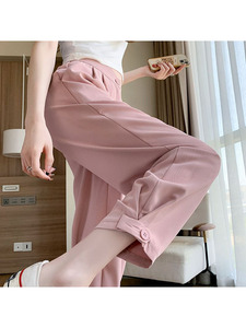 窄版阔腿高腰垂感粉红色可调节运动休闲裤子女夏季2024新款小个子