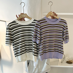 帛然2022夏季新款圆领短袖针织衫女boran套