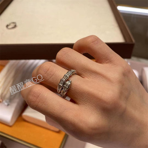 代购宝格丽/bvlgari 18k白金密镶钻灵蛇男女戒指钻石婚戒对戒
