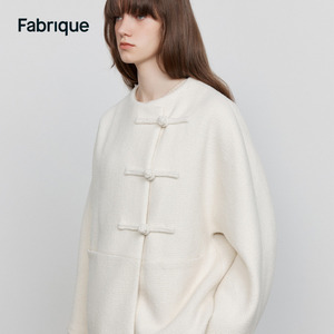 Fabrique 羊毛混纺新中式盘扣大衣女2023秋冬新款短款毛呢外套
