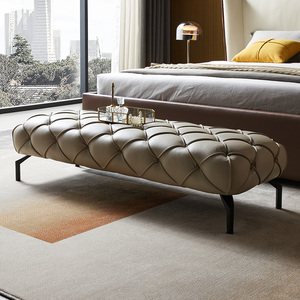 意式床榻轻奢床尾凳床边卧室简约床前凳床尾榻床尾小沙发真皮家用