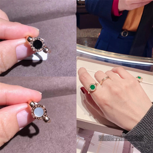 bvlgari/宝格丽红玉髓戒指18k玫瑰金镶钻翡翠双面翻转式指环钻戒