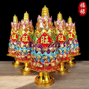 七彩糖塔步步高升手工编织糖果拜佛拜拜的用品敬佛供奉文昌塔菠萝