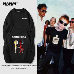 Radiohead电台司令乐队圆领卫衣男加绒宽松另类摇滚乐团印花外套