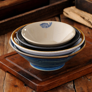 粗陶复古中式古风汤面碗陶瓷碗大号商用斗笠碗餐具7英寸大碗海碗