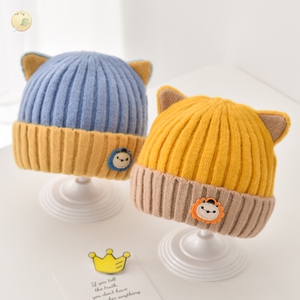 0一1岁婴儿帽子毛线帽保暖小宝宝新生的儿月子帽秋冬冬天男宝男童