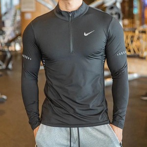 运动T恤男夏季修身半拉链卫衣健身透气长袖跑步训练短袖速干上衣
