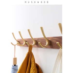 实木挂衣钩 黑胡桃木进门玄关免打孔挂钩衣帽架入户壁挂勾挂衣架