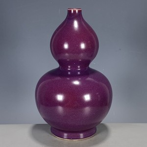 回流古玩杂项古董旧货瓷器清代康熙年制单色釉紫罗兰釉葫芦花瓶