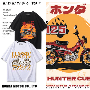 Honda本田C70摩托车印花短袖男女夏季纯棉日系复古宽松T恤衫潮ins