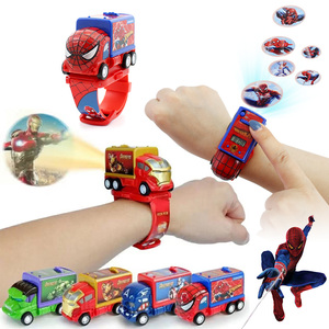 儿童益智变形玩具汽车人卡通蜘蛛侠美国队长钢铁侠电子投影手表