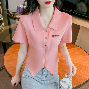 韩版短袖t恤女夏季2024新款翻领洋气减龄上衣正肩体桖休闲Polo衫
