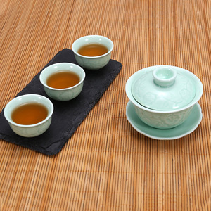 厂家批发功夫茶具陶瓷花纹盖碗套装单个青瓷手工室内会所办公茶杯