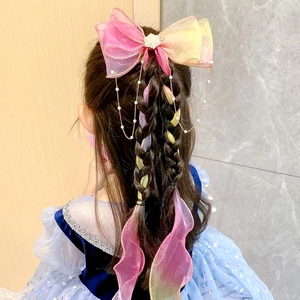 女童蝴蝶结发饰发卡儿童编发头饰宝宝夹子绑头发神器飘带网红发夹