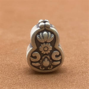 s999足银葫芦小花纯银配件 复古做旧磨砂3d硬银diy手工串珠配饰