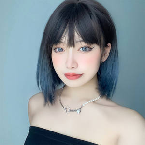 假发女短发时尚女士圆脸空气刘海修脸渐变色波波头短发直发假发套