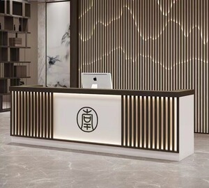 新中式吧台收银台复古实木茶楼饭店餐馆中医养生馆前台台柜接待台