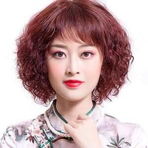 46茂儿优淘宝秀亿假发女真发真人发丝自然手织短发短卷发中老年妈妈