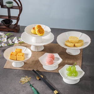 禅意茶点碟精致高脚点心糕点摆盘凉菜盘中式酒店会所创意金边餐具
