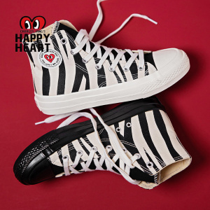 happy heart查尔斯桃心帆布鞋明星同款潮牌高帮学生休闲情侣潮鞋