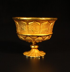 复古唐代珍藏铜鎏金酒杯器皿纯手工錾刻宫廷摆设纹路清晰收藏礼品