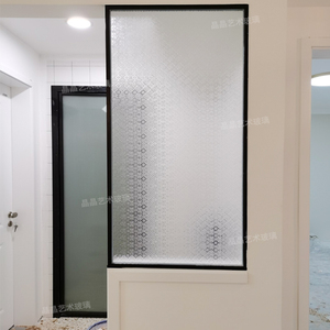 中式复古彩色海棠花纹压花艺术玻璃屏风隔断客厅老式满洲窗户定制