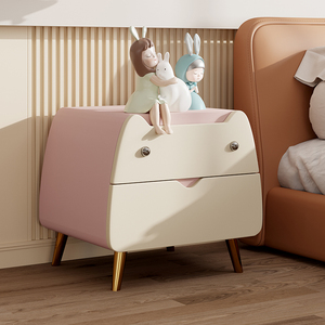 儿童床头柜女孩卧室实木收纳边柜简约现代网红创意可爱猫咪小柜子