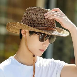 新款夏季户外草帽男海边沙滩帽镂空牛仔帽子男士太阳帽遮阳帽青年