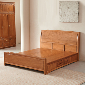 红木床全实木双人床新中式1.8米主卧大床原木储物床卧室红木家具