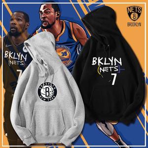 bacΗnike篮网死神杜兰特7号连帽卫衣男薄款篮球套头运动加绒保暖