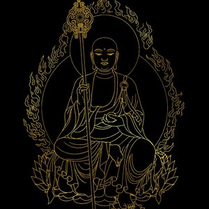 地藏王菩萨描金唐卡|静心减线|佛像涂|压稿色diy手绘z填色装饰画