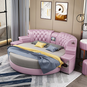 圆床双人床婚床豪华主卧大床多功能公主床欧式圆形2米带音响按摩