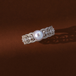 MUSE GIFT天然海水真多麻色珍珠戒指女S925银精致开口高级指环