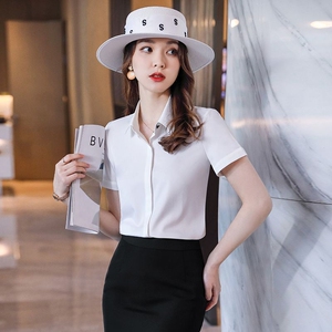 职业白色短袖衬衫女夏季物业行政工装企业员工服装酒店前台工作服