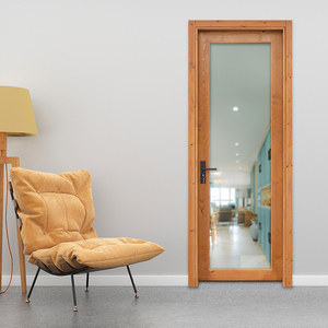 家装工装卧室平开单扇实木玻璃门定制酒吧咖啡甜品门店玻璃原木门