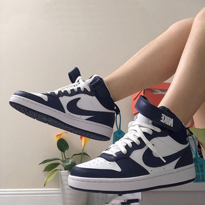 nike耐克女鞋court borough白蓝小aj黑曜石中低帮复古板鞋bq5448