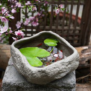 仿石头鱼缸小型鱼缸造景客厅免换水生态家用陶瓷桌面办公室养鱼