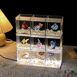 小型发光斗鱼缸桌面微景观客厅办公室迷你水族箱带灯超白塑料鱼缸