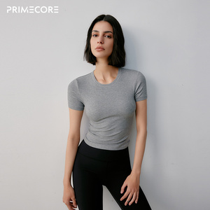 PRIMECORE短袖女夏季T恤四季修身上衣小圆领螺纹打底2024新款TW15